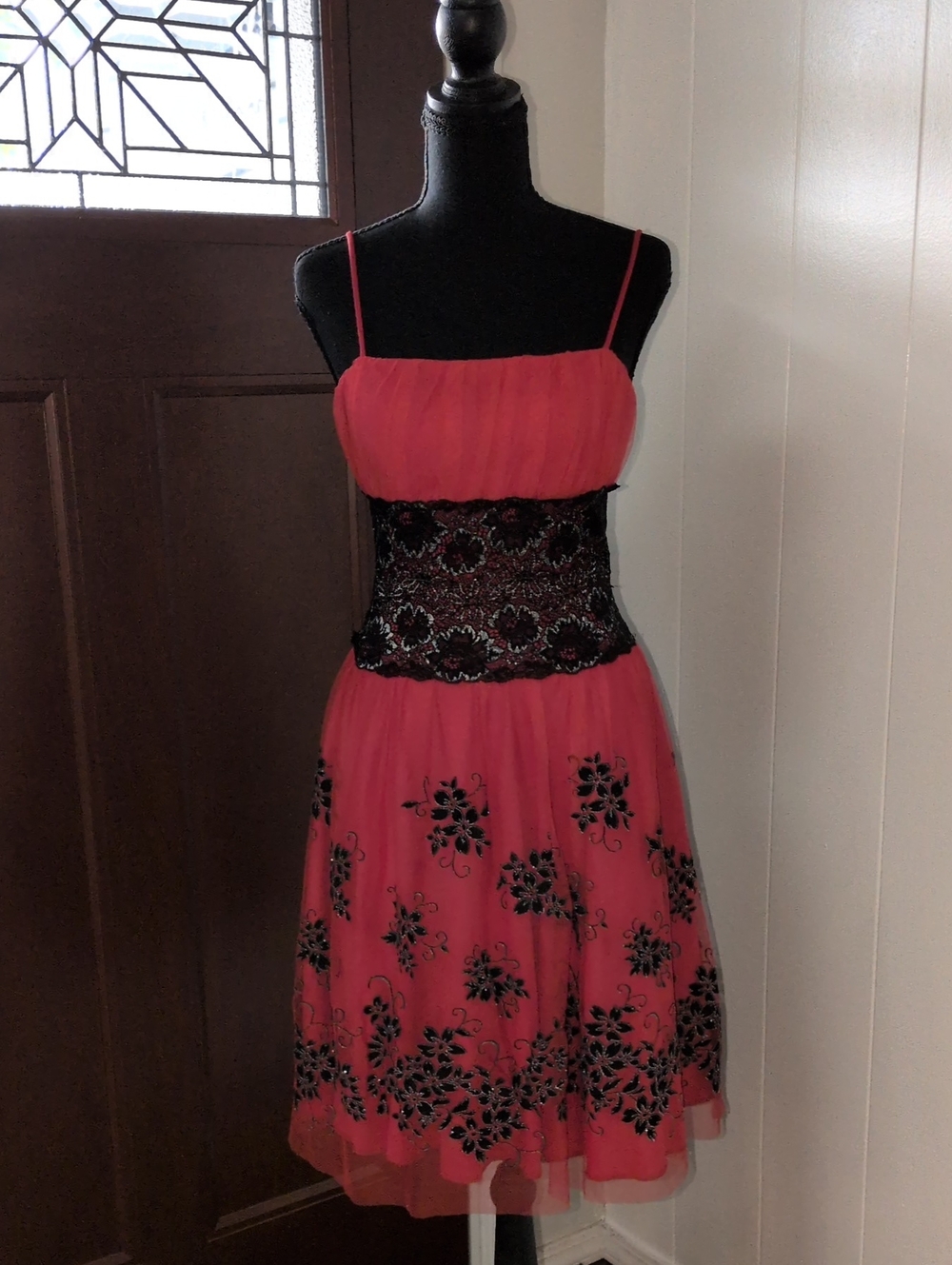 Vintage "RORY" Sleeveless Red Floral Lace Waist Cocktail Dress SIZE M